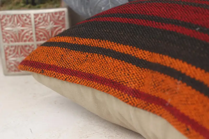 Pillow Case, Boho Chic Pillow Sham, Home Decor Pillow, 16x16 Red Pillow Sham, Boho Pillow Sham Cover, Vintage Kilim Pillow - 7