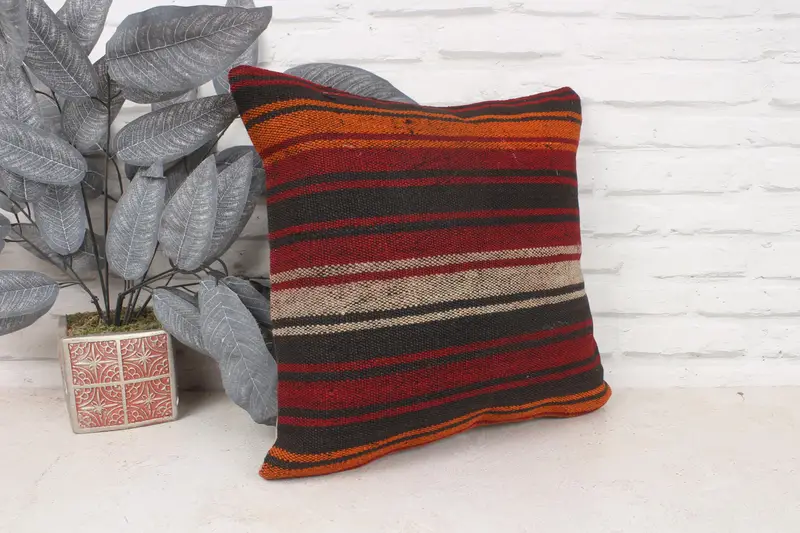 Pillow Case, Boho Chic Pillow Sham, Home Decor Pillow, 16x16 Red Pillow Sham, Boho Pillow Sham Cover, Vintage Kilim Pillow - 3