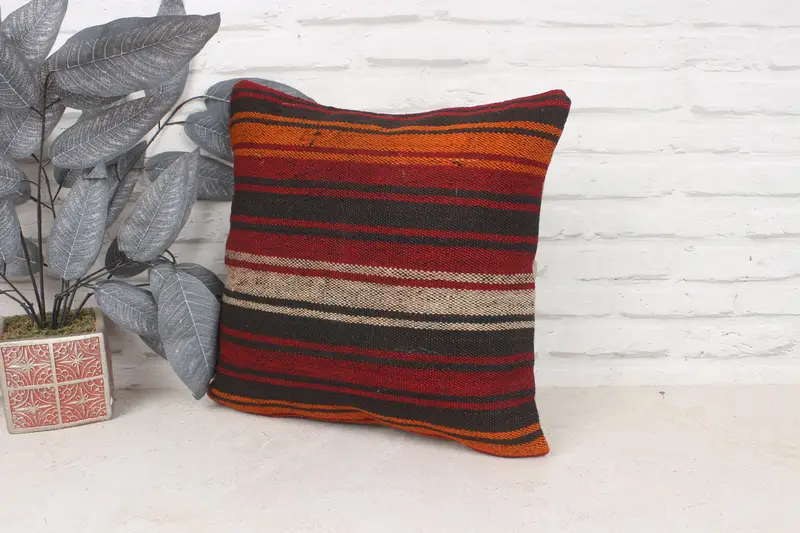 Pillow Case, Boho Chic Pillow Sham, Home Decor Pillow, 16x16 Red Pillow Sham, Boho Pillow Sham Cover, Vintage Kilim Pillow - 4