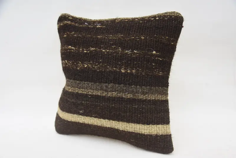 12x12 Brown Pillow Sham, Couch Pillow, Pillow for Sofa, Ethnic Pillow Case, Turkish Pillow, Pillow Case, Turkish Kilim Pillow - 3