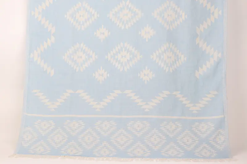 Turkish Beach Towel Personalized Light Blue Kilim Towel, 36x71 Inches