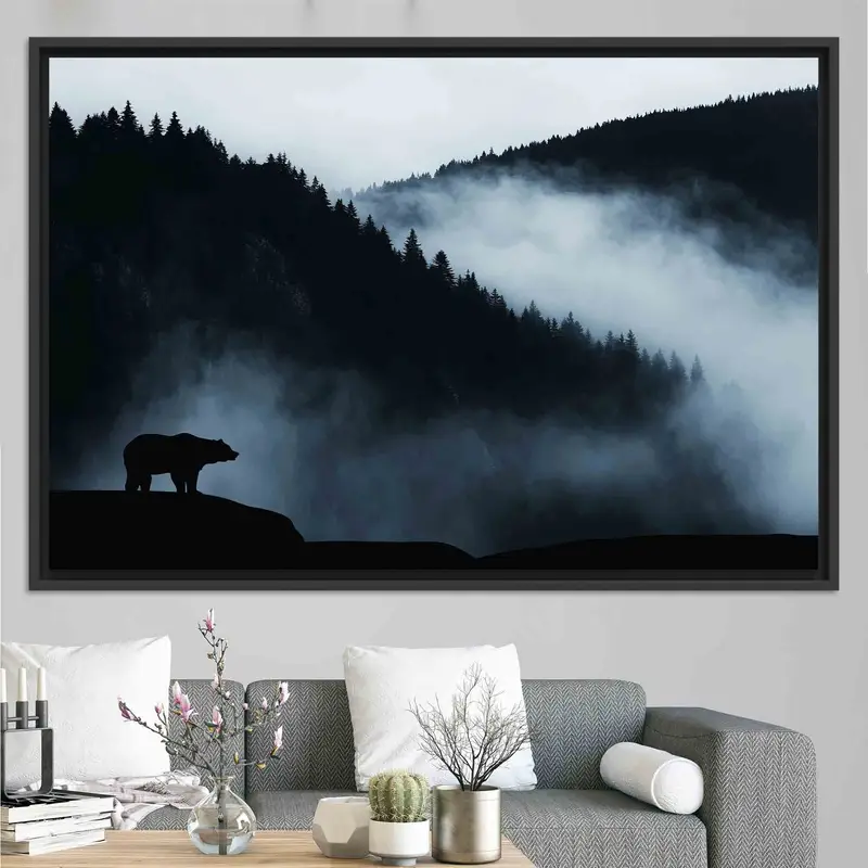 エレガントな霧の山のクマの野生動物のキャンバス プリント