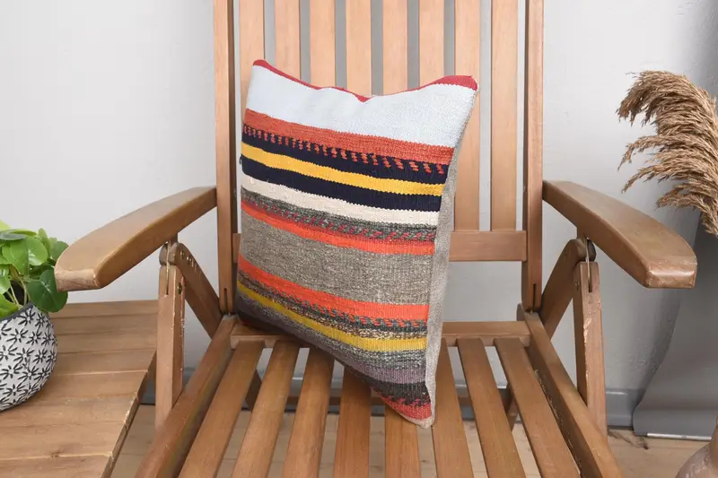 Handmade Kilim Cushion, 16x16 White Pillow Sham, Gift Pillow, Pillow Sham, Sustainable Pillow Sham, Indoor Cushion Cover, Home Decor Pillow - 3