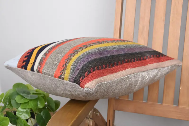 Handmade Kilim Cushion, 16x16 White Pillow Sham, Gift Pillow, Pillow Sham, Sustainable Pillow Sham, Indoor Cushion Cover, Home Decor Pillow - 6