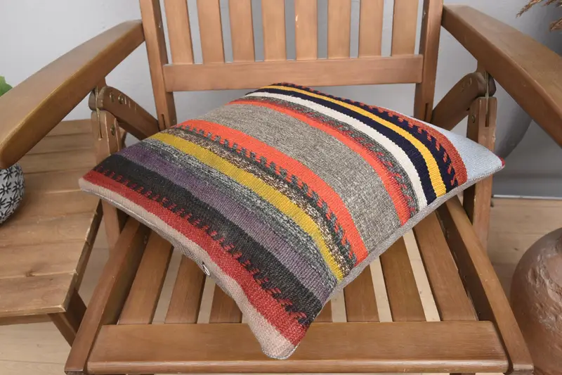 Handmade Kilim Cushion, 16x16 White Pillow Sham, Gift Pillow, Pillow Sham, Sustainable Pillow Sham, Indoor Cushion Cover, Home Decor Pillow - 4