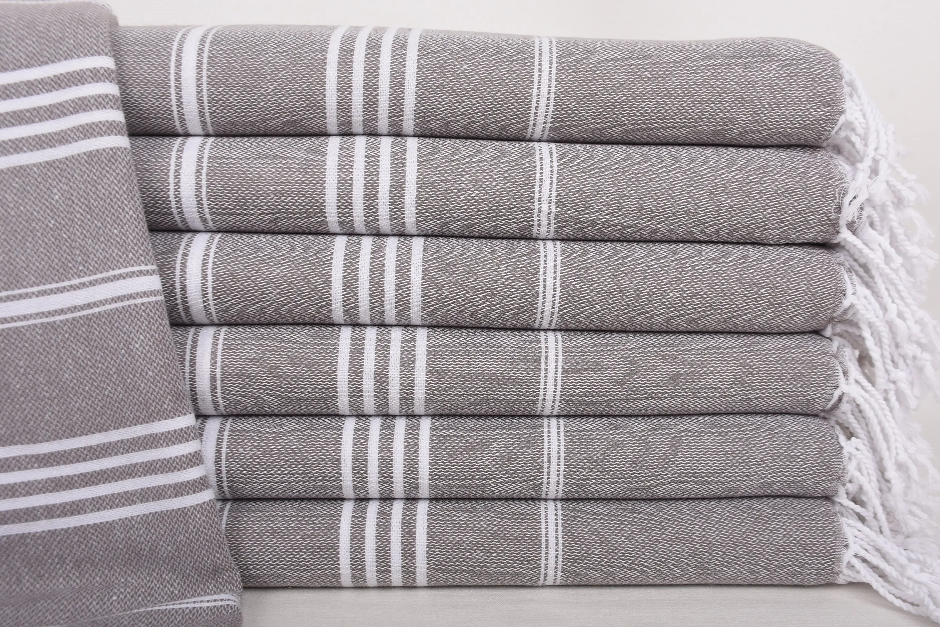 Brown Striped Turkish Cotton Towel, Handmade, 70x40 Inches - 1