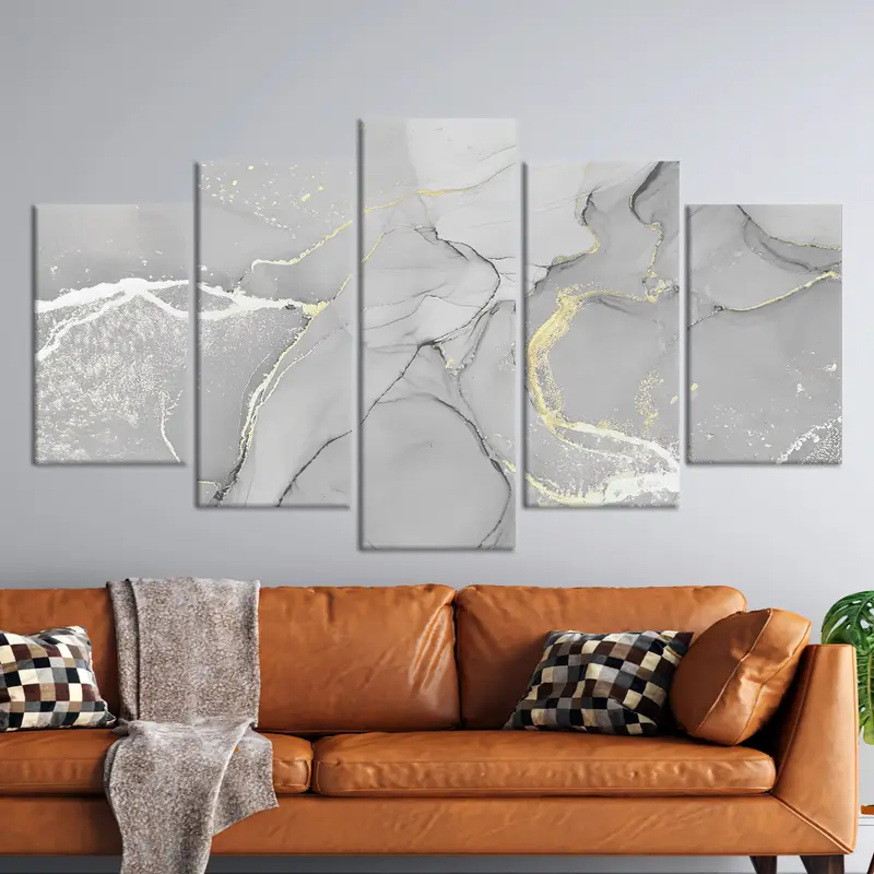 エレガントなグレーの大理石プリントキャンバス: 現代的な豪華な装飾