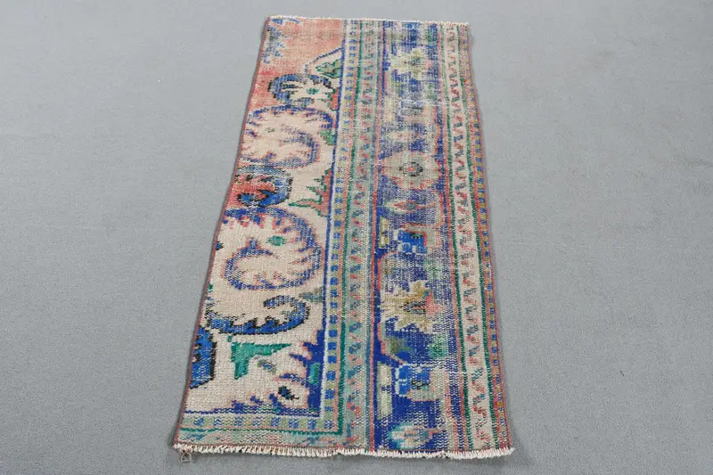Vintage Turkish Small Rug 2.1x4.5 ft, Oushak Blue Wool Rug - 1