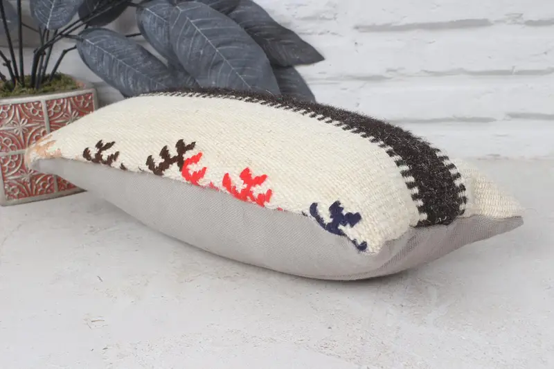 Vintage Kilim Throw Pillow, Kilim Rug Pillow Cover, Handmade Kilim Cushion, 8x16 Beige Cushion Case, Pillow Case, Pillow for Couch - 6