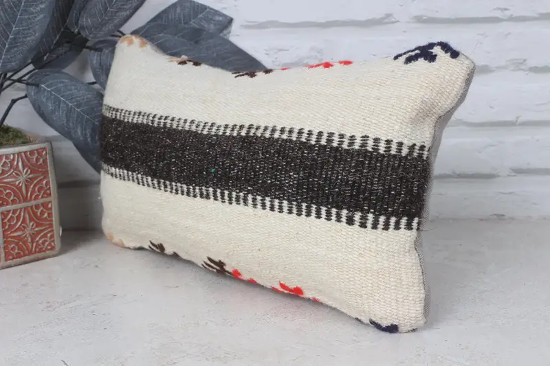 Vintage Kilim Throw Pillow, Kilim Rug Pillow Cover, Handmade Kilim Cushion, 8x16 Beige Cushion Case, Pillow Case, Pillow for Couch - 3