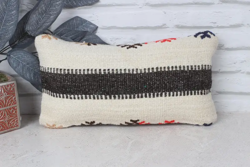 Vintage Kilim Throw Pillow, Kilim Rug Pillow Cover, Handmade Kilim Cushion, 8x16 Beige Cushion Case, Pillow Case, Pillow for Couch - 1