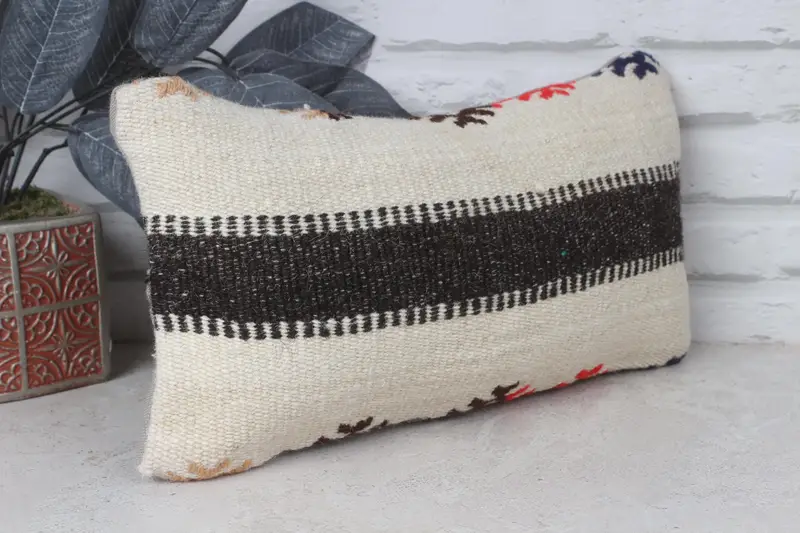 Vintage Kilim Throw Pillow, Kilim Rug Pillow Cover, Handmade Kilim Cushion, 8x16 Beige Cushion Case, Pillow Case, Pillow for Couch - 4