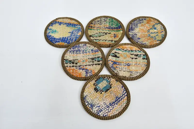 Bohemian Blue and Beige Round Coasters, Stylish Bohemian Coasters