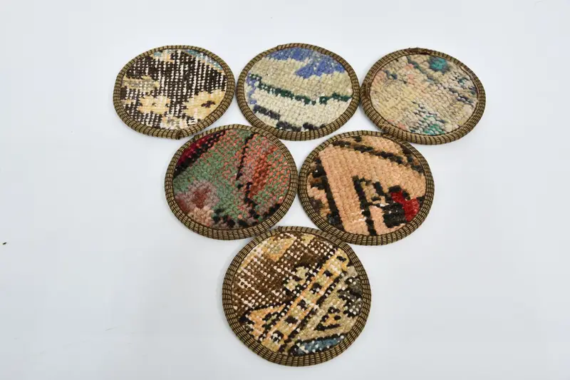 Posavasos redondos bohemios, juego de seis posavasos marrones y beige