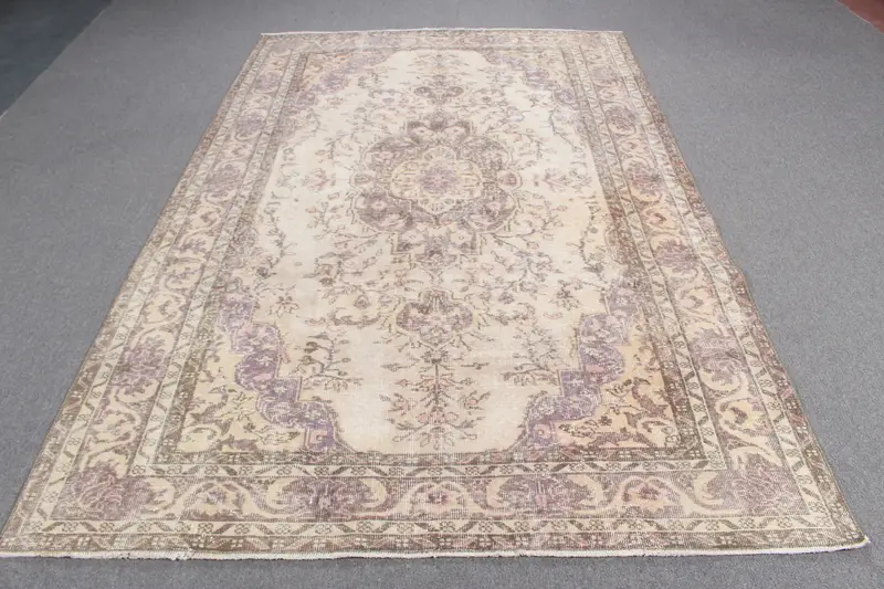 Turkish Large Rug, 5.7x9 ft Vintage Rug, Brown Oushak Wool Rug - 1