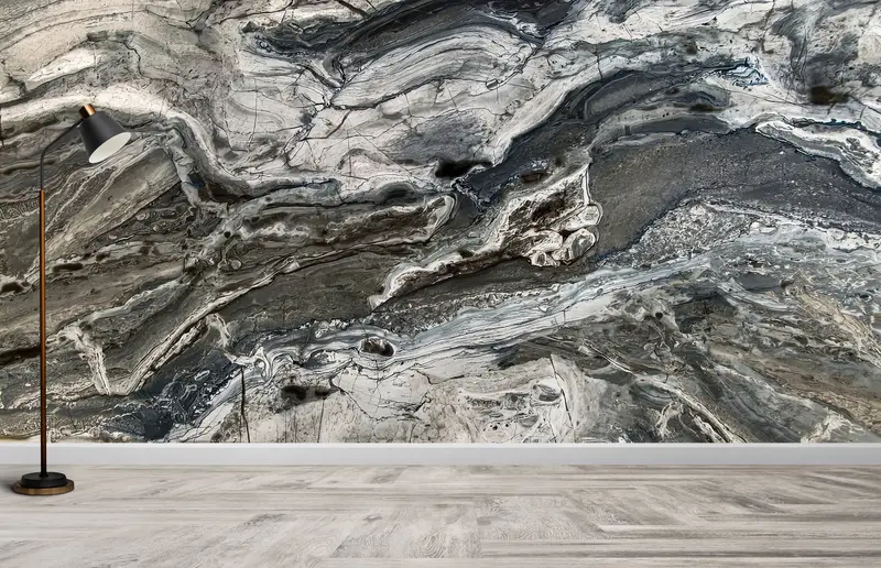 Trendy Loft Dekor için Zarif Siyah Mermer Baskılı Duvar Kağıdı