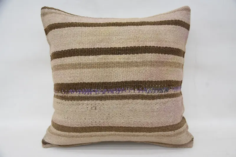 16x16 Beige Pillow Cover, Gift Pillow, Kilim Pillow Cover, Pillow Sham, Neutral Pillow Sham, Turkish Kilim Pillow, Nomadic Pillow - 4