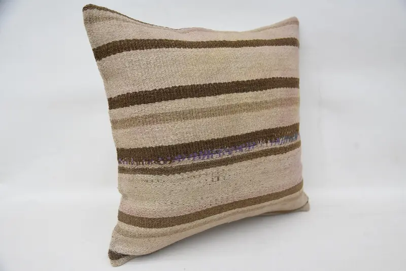 16x16 Beige Pillow Cover, Gift Pillow, Kilim Pillow Cover, Pillow Sham, Neutral Pillow Sham, Turkish Kilim Pillow, Nomadic Pillow - 2
