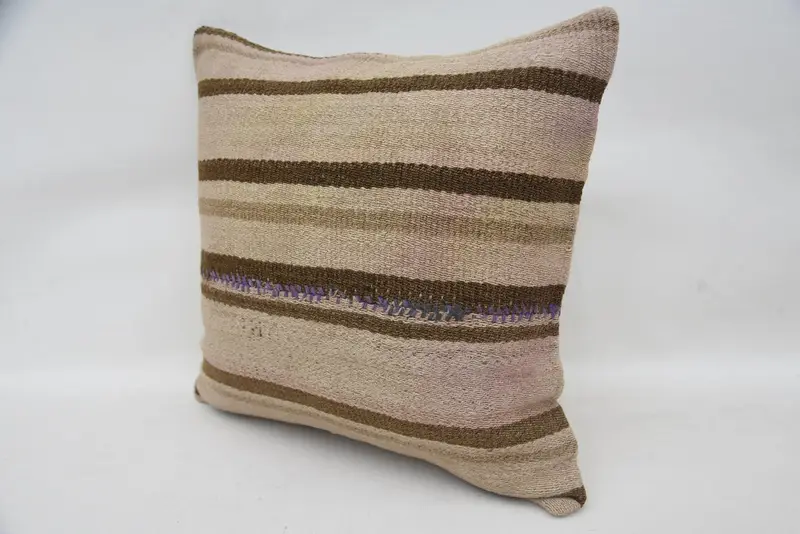 16x16 Beige Pillow Cover, Gift Pillow, Kilim Pillow Cover, Pillow Sham, Neutral Pillow Sham, Turkish Kilim Pillow, Nomadic Pillow - 3
