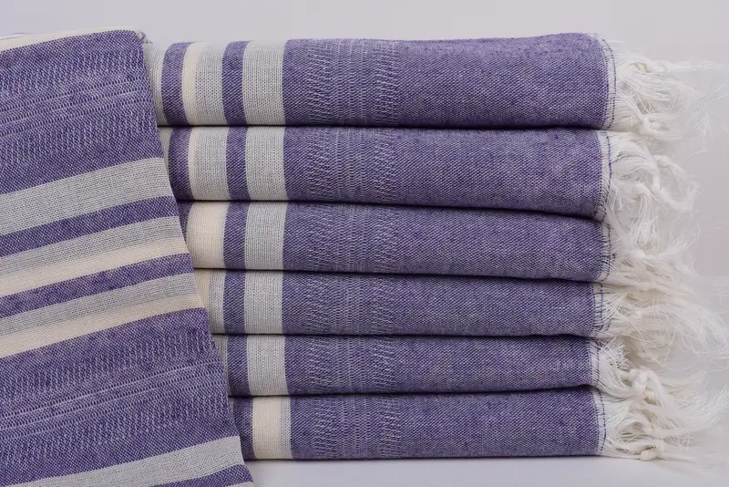 Personalized Bridesmaid Gift Towel, 67x40 Inch Purple Striped Organic Cotton