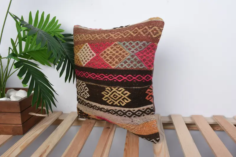 Aesthetic Cushion Cover, Cushion, Handwoven Pillow Case, 16x16 Brown Cushion, Home Decor Pillow, Handmade Kilim Cushion, Boho Pillow - 4