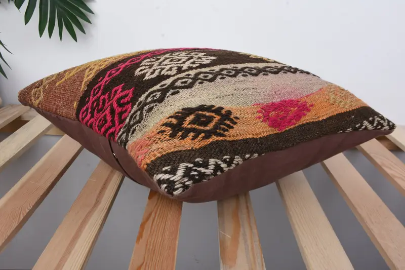 Aesthetic Cushion Cover, Cushion, Handwoven Pillow Case, 16x16 Brown Cushion, Home Decor Pillow, Handmade Kilim Cushion, Boho Pillow - 6