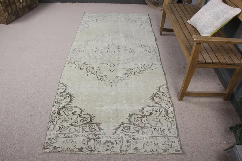 グリーンパッチワークラグ、3.4x7.8フィート、ブラウンアクセント