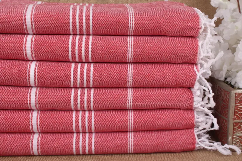 Bridal Shower Gift Turkish Cotton Towel Red Beige, 40x71 Inches