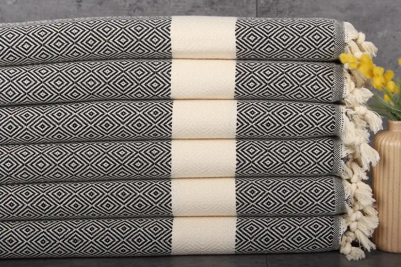 Hair Drying Towel Black Diamond, Beige, Organic Cotton, 20x36 Inches