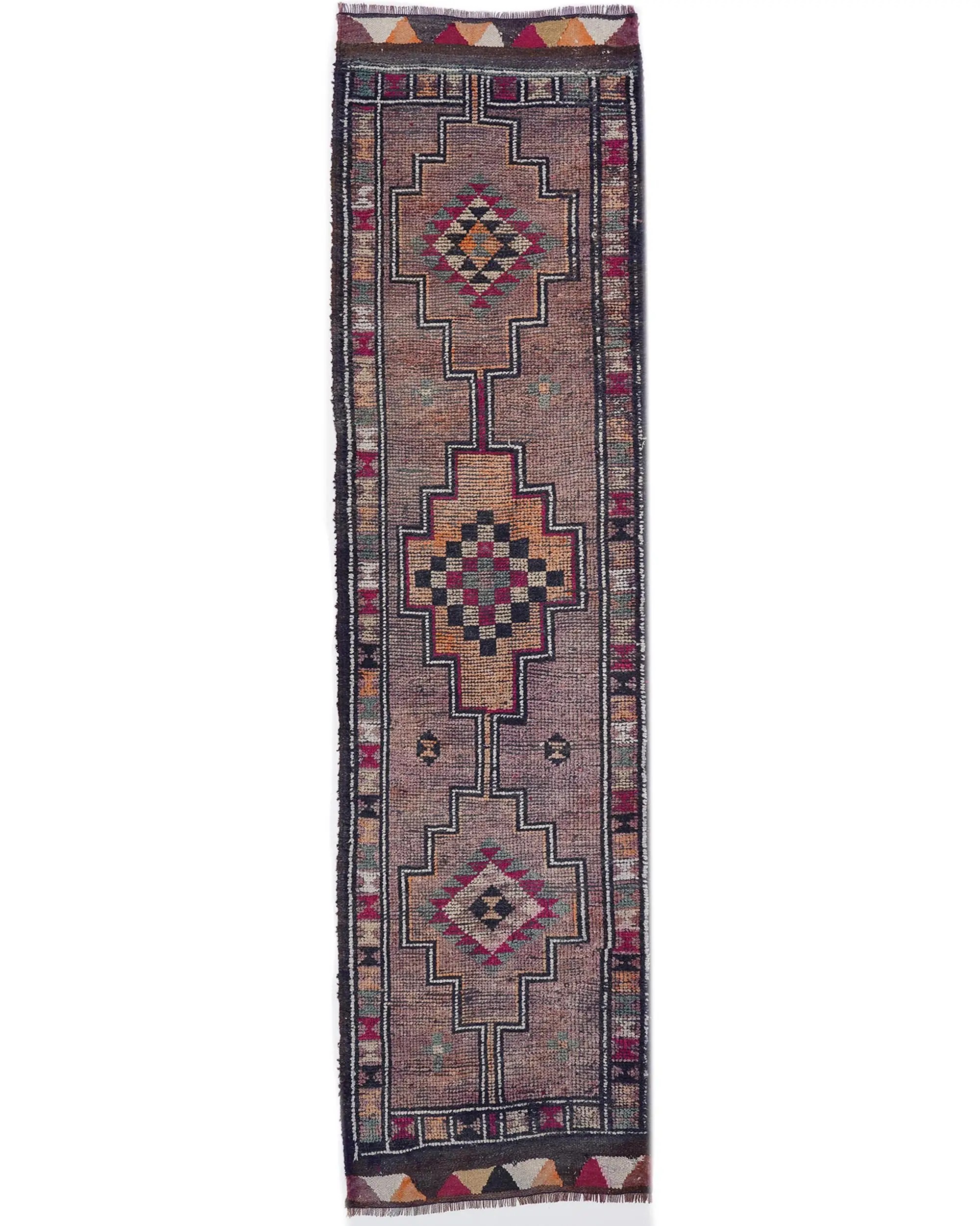Alfombra turca vintage Runner 2,9x11,2 pies, alfombra de lana marrón Herki - 1