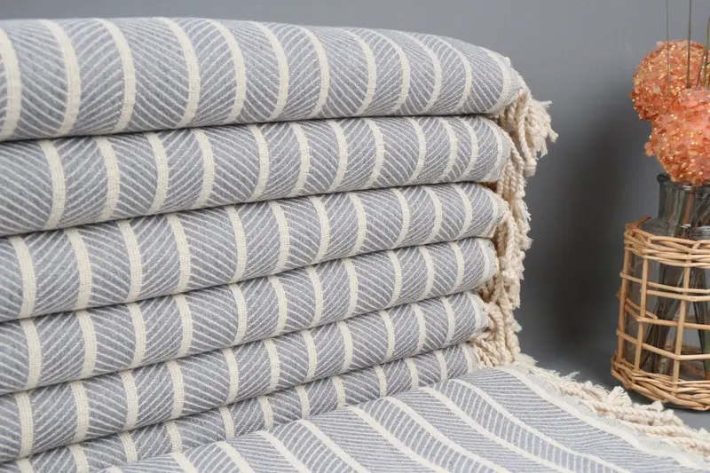 Turkish Beach Towel Personalized Gray Flat Towel, Organic Cotton, 40x71 Inches