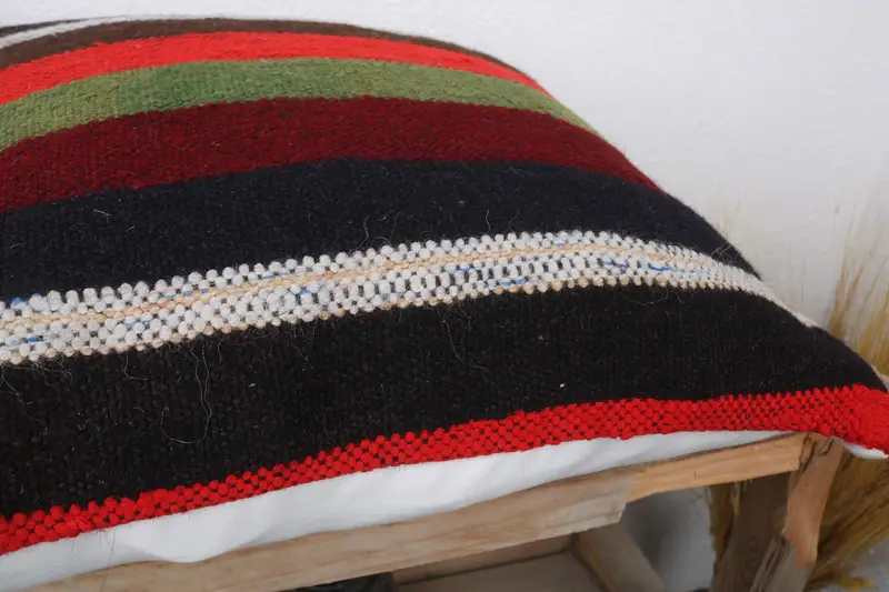 Pillow Case, Antique Pillows, Kilim Cushion Sham, Farmhouse Cushion Case, 16x16 Red Cushion, Turkish Kilim Pillow, Cotton Pillow Cover - 6