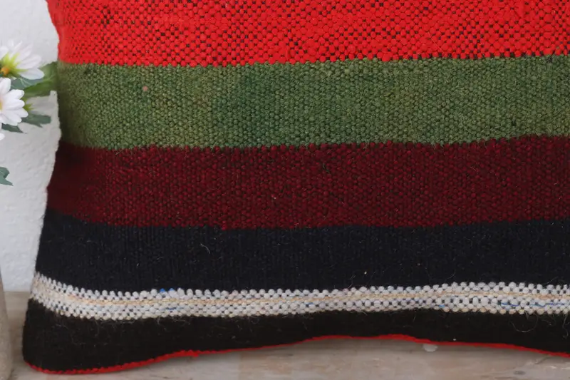 Pillow Case, Antique Pillows, Kilim Cushion Sham, Farmhouse Cushion Case, 16x16 Red Cushion, Turkish Kilim Pillow, Cotton Pillow Cover - 3