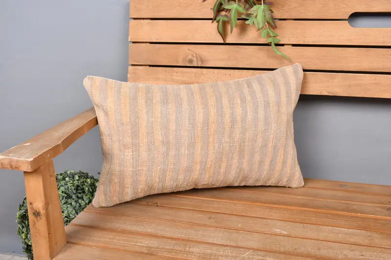 Decorative Bolster Cushion Case, Bolster Pillow Cover, Vintage Pillow, Cushion Cover, 12x20 Beige Pillow Case, Home Decor Pillow, Kilim Pillow - 1