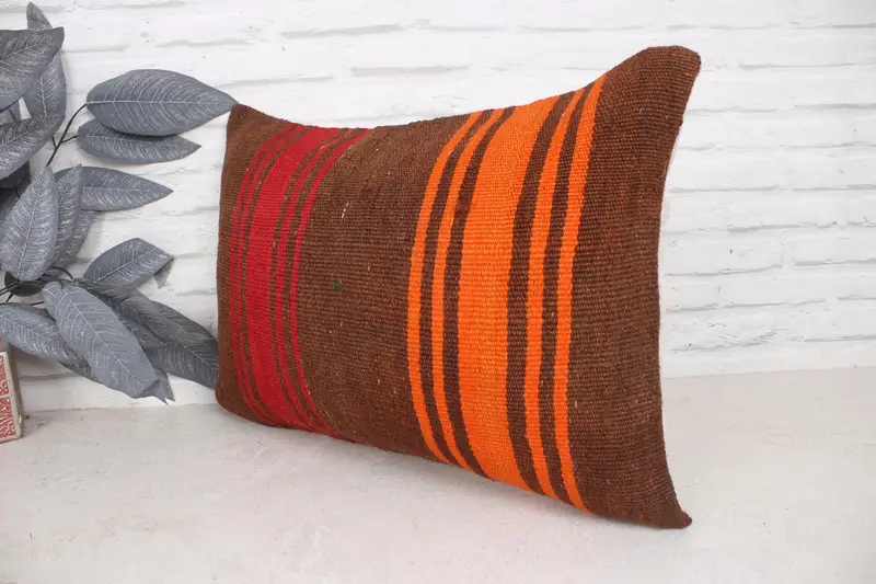 Pillow for Couch, Sofa Cushion Case, Handwoven Pillow Cover Pillow Case, Pillow Case, Pillow for Sofa, 16x24 Brown Cushion, Vintage Kilim Pillow - 4