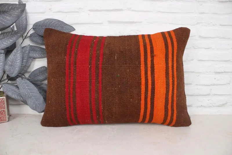 Pillow for Couch, Sofa Cushion Case, Handwoven Pillow Cover Pillow Case, Pillow Case, Pillow for Sofa, 16x24 Brown Cushion, Vintage Kilim Pillow - 1