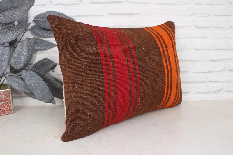 Pillow for Couch, Sofa Cushion Case, Handwoven Pillow Cover Pillow Case, Pillow Case, Pillow for Sofa, 16x24 Brown Cushion, Vintage Kilim Pillow - 3