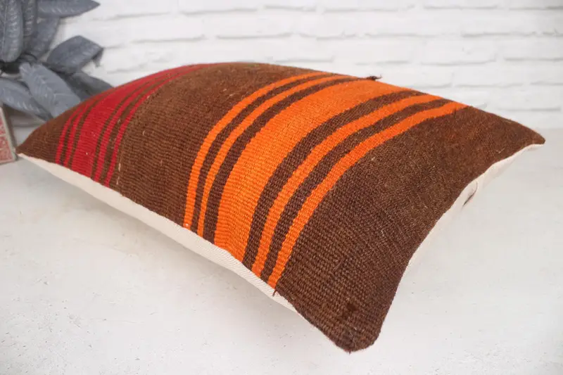 Pillow for Couch, Sofa Cushion Case, Handwoven Pillow Cover Pillow Case, Pillow Case, Pillow for Sofa, 16x24 Brown Cushion, Vintage Kilim Pillow - 6