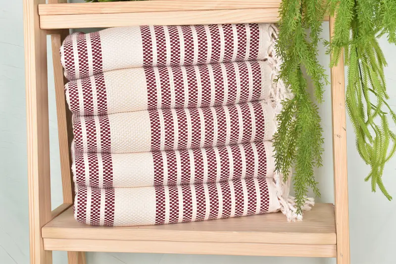 Mother Of The Groom Gift Striped Towel Burgundy Beige, 40x71 Inches