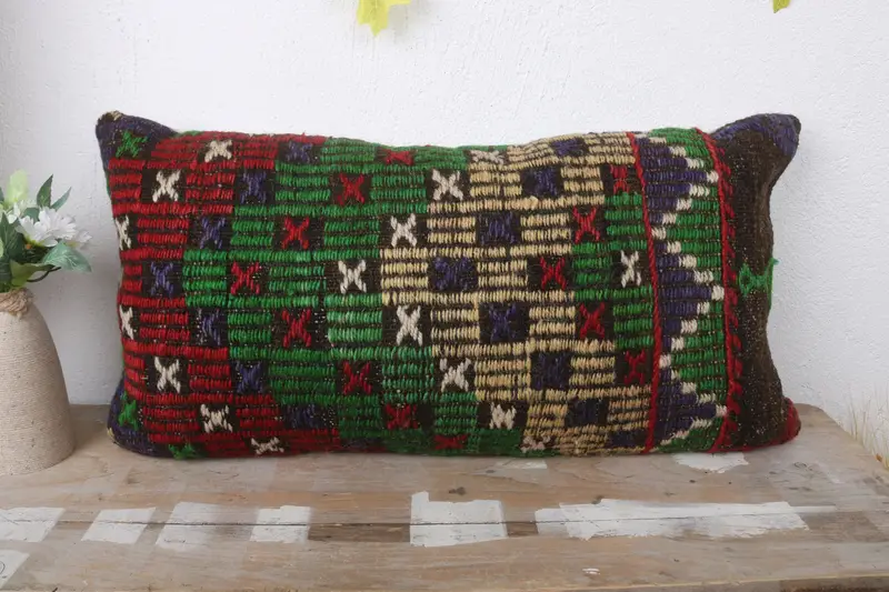 Cushion Case, Kilim Pillow Cover, Couch Pillow Case, Ethnical Kilim Rug Pillow, Outdoor Pillow, Vintage Kilim Throw Pillow, 12x24 Red Pillow Case - 2