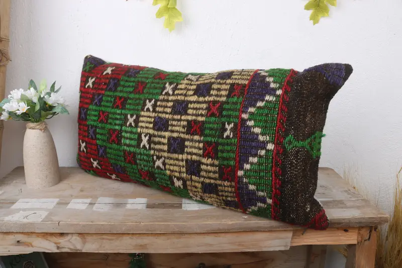 Cushion Case, Kilim Pillow Cover, Couch Pillow Case, Ethnical Kilim Rug Pillow, Outdoor Pillow, Vintage Kilim Throw Pillow, 12x24 Red Pillow Case - 4