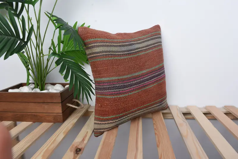 16x16 Brown Cushion, Throw Kilim Pillow, Accent Cushion, Pillow for Couch, Authentic Pillow, Pillow Sham, Antique Pillows - 4
