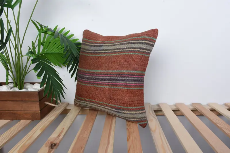 16x16 Brown Cushion, Throw Kilim Pillow, Accent Cushion, Pillow for Couch, Authentic Pillow, Pillow Sham, Antique Pillows - 5