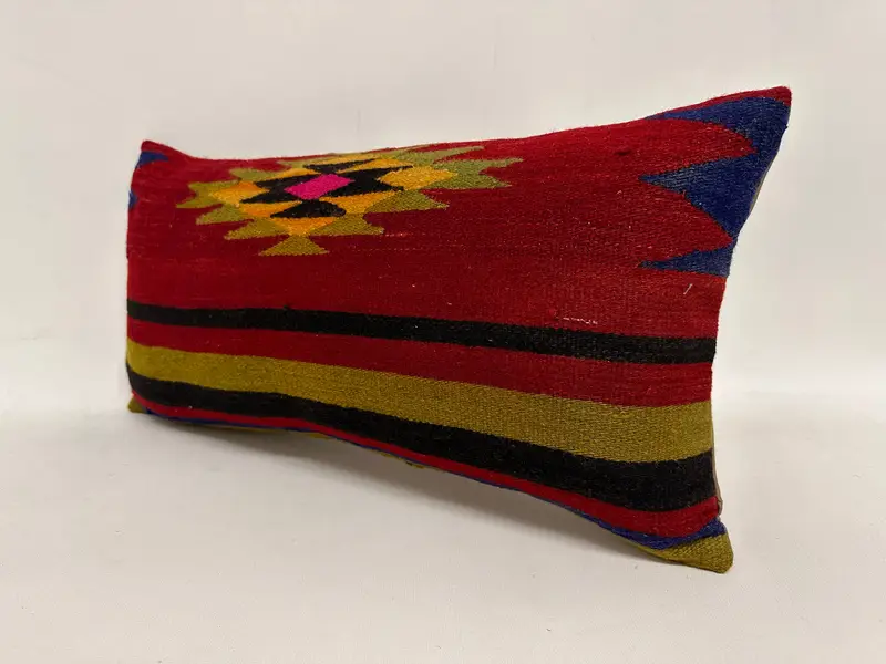 Ethnic Pillow Case, 12x24 Red Pillow Case, Kilim Pillow Cover, Handmade Kilim Cushion, Vintage Kilim Pillow, Pillow Case - 3