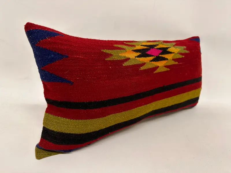 Ethnic Pillow Case, 12x24 Red Pillow Case, Kilim Pillow Cover, Handmade Kilim Cushion, Vintage Kilim Pillow, Pillow Case - 4