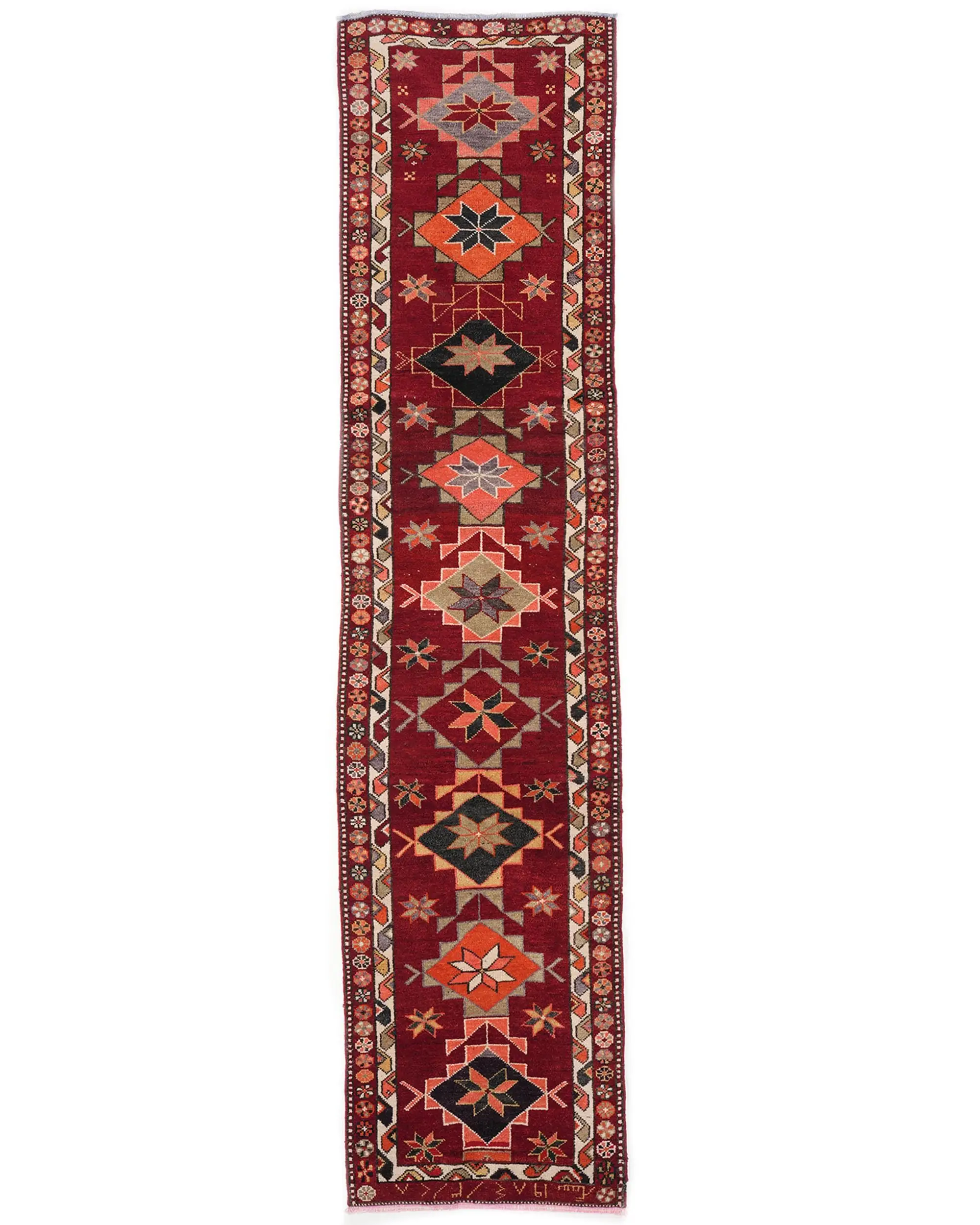 Türkischer Vintage-Läuferteppich, 82 x 346 cm, rot karierter Herki-Teppich - 1