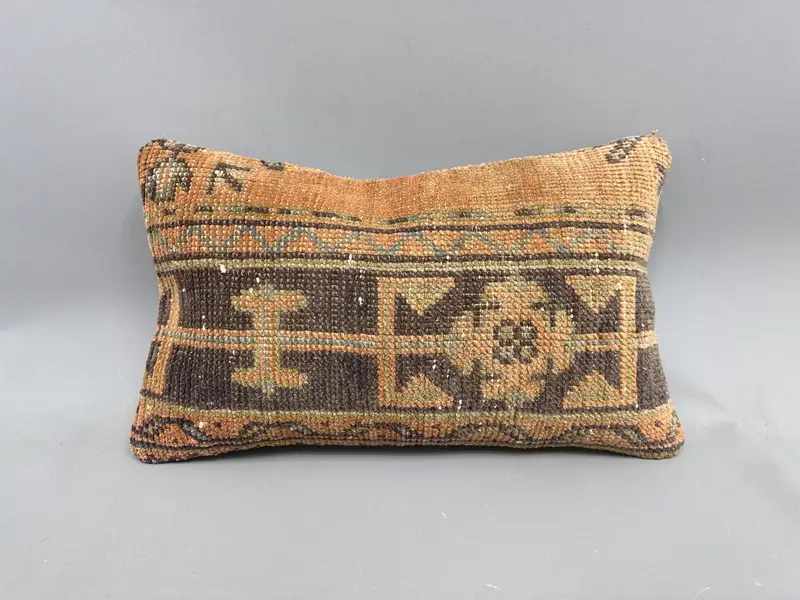 Boho Pillow Sham Cover, Pillow Case, 12x20 Brown Cushion Cover, Traditional Cushion Case, Home Decor Pillow, Toss Cushion Cover, Throw Kilim Pillow - 4