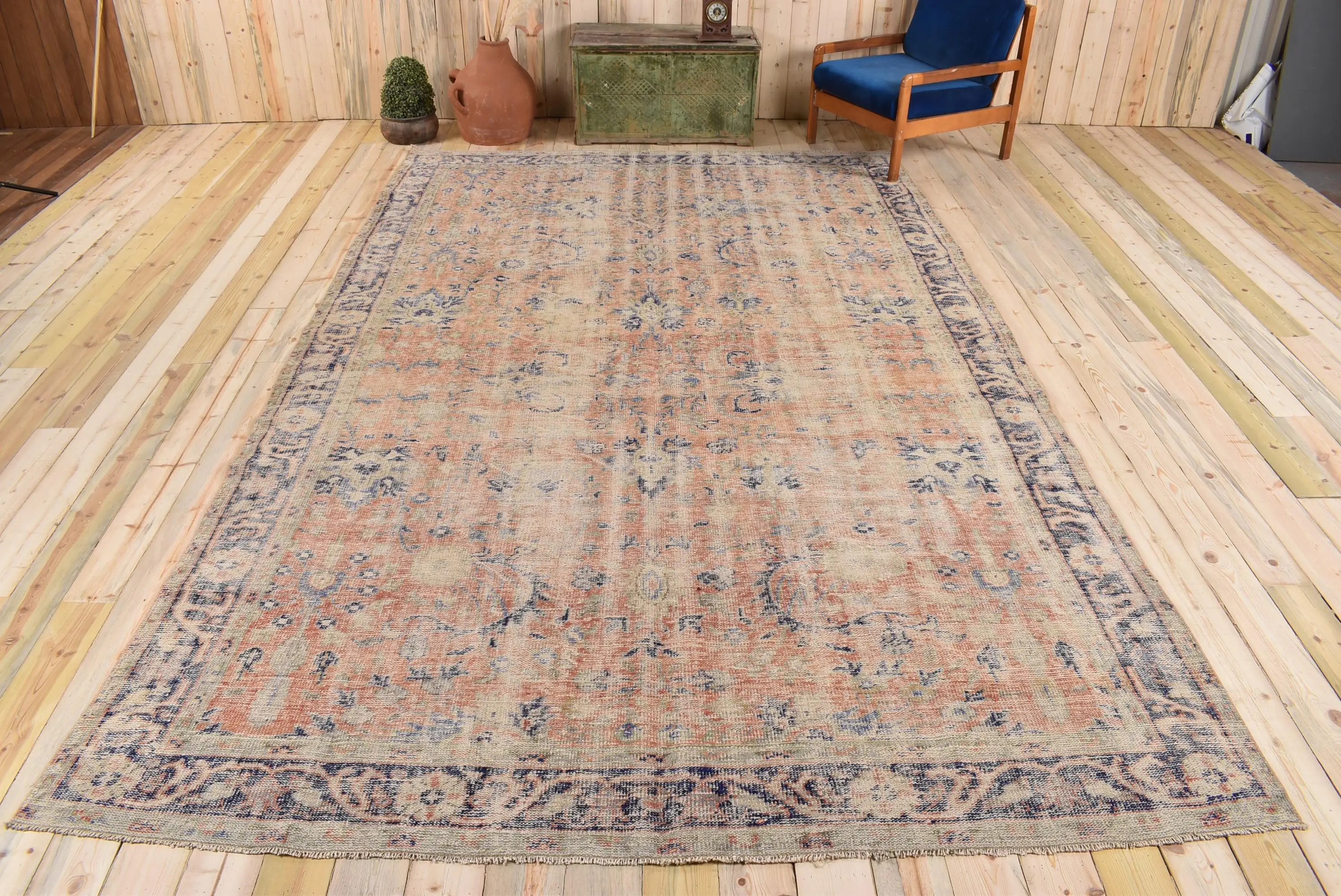 8.3x13 ft Rug, Vintage Turkish Rug, Blue Oriental Rug - 1
