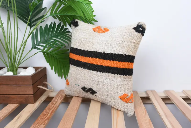 Pet Pillow Sham, Vintage Pillow, 14x14 White Pillow Case, Kilim Cushion Sham, Boho Pillow, Art Deco Pillow Cover, Cushion Case, Oriental Pillow - 5