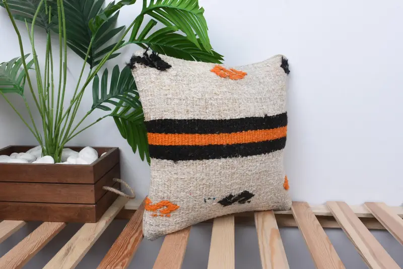 Pet Pillow Sham, Vintage Pillow, 14x14 White Pillow Case, Kilim Cushion Sham, Boho Pillow, Art Deco Pillow Cover, Cushion Case, Oriental Pillow - 4